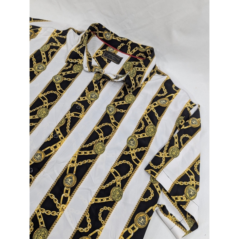 Baroque Gold Short Sleeve Button Front Shirt Gold Chains‎ Size 5X Jesse Gemstone